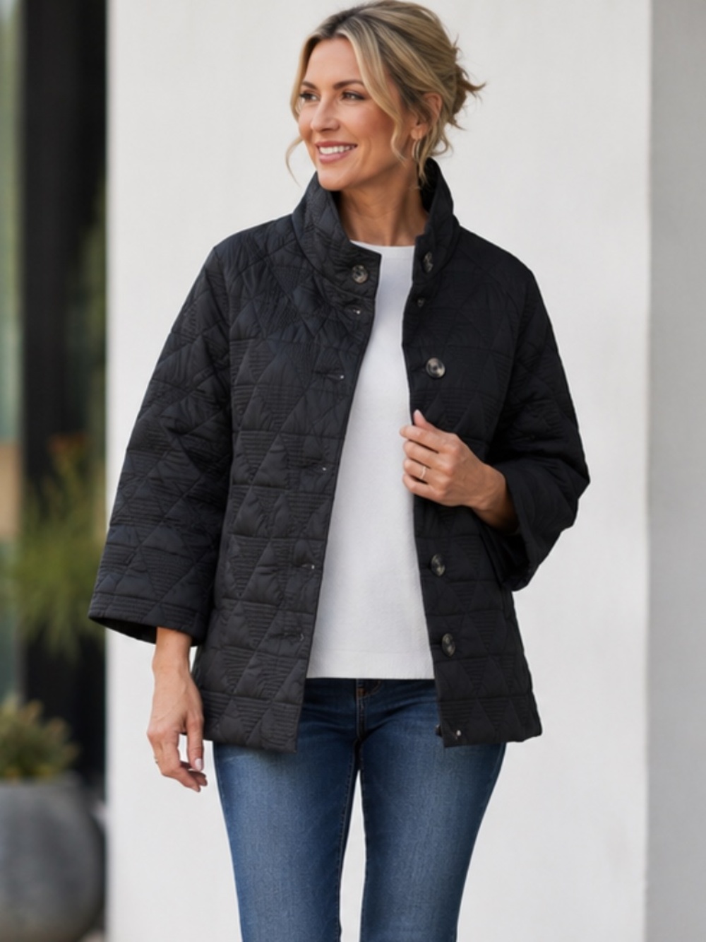 Marla Wynne Women's Black Geometric Quilted Puffer Jacket Size M NWOT